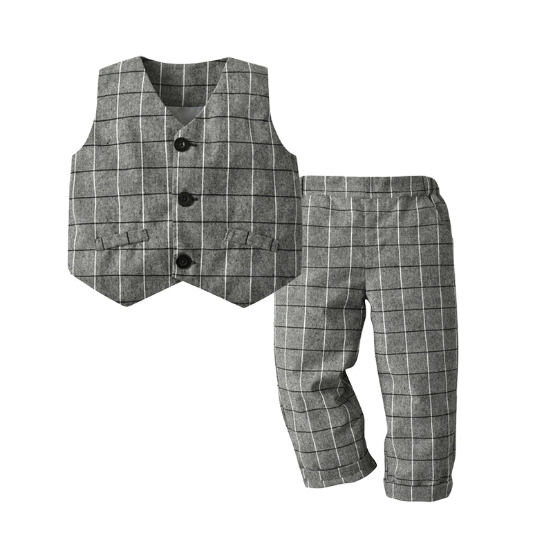 2 Pieces Set Baby Kid Boys Dressy Birthday Checked Vests Waistcoats And Pants Suits Wholesale 22062070