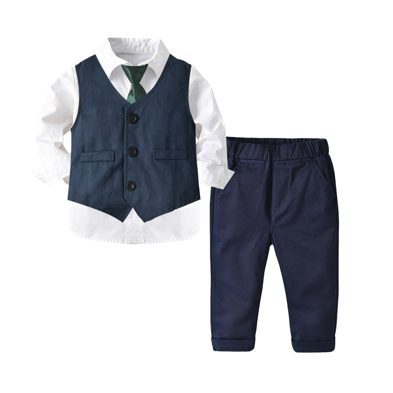 3 Pieces Set Baby Kid Boys Dressy Bow Shirts And Solid Color Vests Waistcoats And Pants Suits Wholesale 22062072