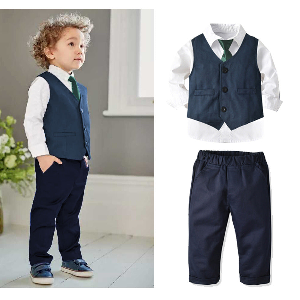 3 Pieces Set Baby Kid Boys Dressy Bow Shirts And Solid Color Vests Waistcoats And Pants Suits Wholesale 22062072