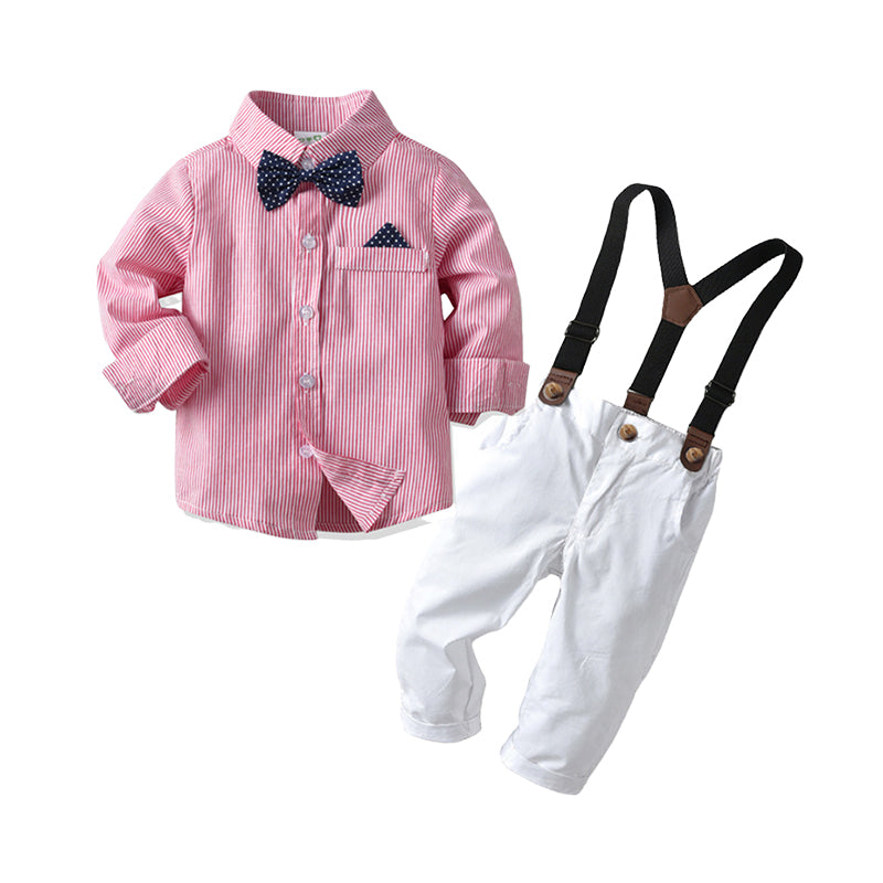 2 Pieces Set Baby Kid Boys Dressy Birthday Striped Bow Shirts And Solid Color Pants Suits Wholesale 22062073