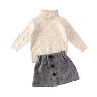 Load image into Gallery viewer, 2 Pieces Set Baby Kid Girls Solid Color Sweaters And Checked Skirts Wholesale 22062077
