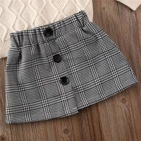 Load image into Gallery viewer, 2 Pieces Set Baby Kid Girls Solid Color Sweaters And Checked Skirts Wholesale 22062077
