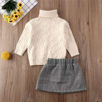 Load image into Gallery viewer, 2 Pieces Set Baby Kid Girls Solid Color Sweaters And Checked Skirts Wholesale 22062077
