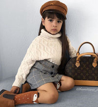 Load image into Gallery viewer, 2 Pieces Set Baby Kid Girls Solid Color Sweaters And Checked Skirts Wholesale 22062077

