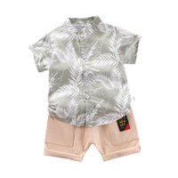 Load image into Gallery viewer, 2 Pieces Set Baby Kid Boys Plant Print Shirts And Solid Color Shorts Wholesale 22062079
