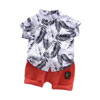 Load image into Gallery viewer, 2 Pieces Set Baby Kid Boys Plant Print Shirts And Solid Color Shorts Wholesale 22062079
