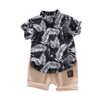 Load image into Gallery viewer, 2 Pieces Set Baby Kid Boys Plant Print Shirts And Solid Color Shorts Wholesale 22062079
