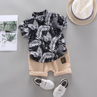 Load image into Gallery viewer, 2 Pieces Set Baby Kid Boys Plant Print Shirts And Solid Color Shorts Wholesale 22062079
