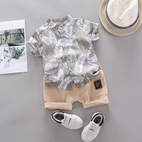 Load image into Gallery viewer, 2 Pieces Set Baby Kid Boys Plant Print Shirts And Solid Color Shorts Wholesale 22062079
