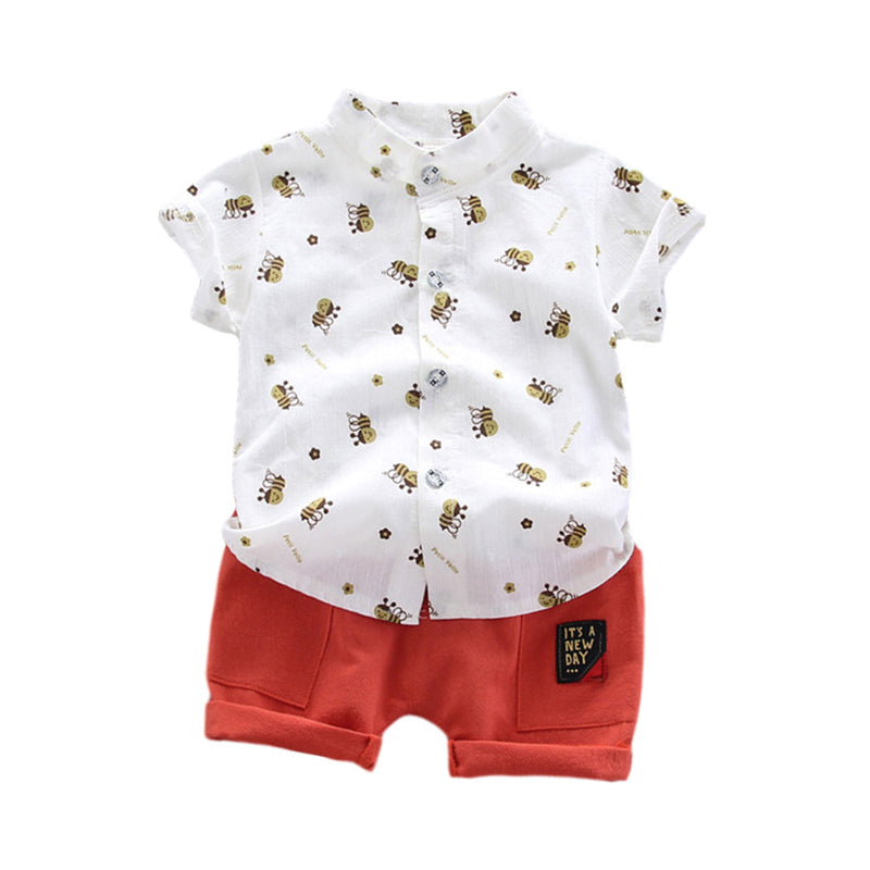 2 Pieces Set Baby Kid Boys Animals Print Shirts And Solid Color Shorts Wholesale 22062080