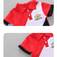 Load image into Gallery viewer, 2 Pieces Set Baby Kid Boys Color-blocking Embroidered Polo Shirts And Solid Color Shorts Wholesale 22062081
