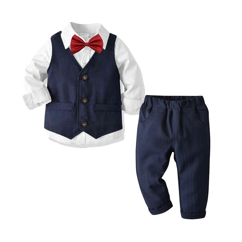 3 Pieces Set Baby Kid Boys Dressy Bow Shirts And Solid Color Vests Waistcoats And Pants Suits Wholesale 22062087