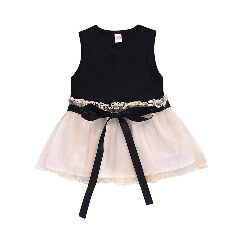 Baby Kid Girls Color-blocking Lace Ribbon Dresses Wholesale 22062202