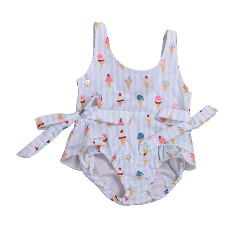 Baby Kid Girls Cartoon Bow Print Beach Rompers Swimwears Wholesale 22062205