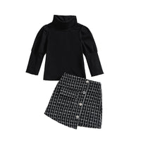 Load image into Gallery viewer, 2 Pieces Set Baby Kid Girls Solid Color Tops And Checked Skirts Wholesale 220622115
