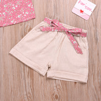 Load image into Gallery viewer, 2 Pieces Set Baby Kid Girls Flower Print Tank Tops And Solid Color Shorts Wholesale 22062213
