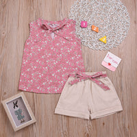 Load image into Gallery viewer, 2 Pieces Set Baby Kid Girls Flower Print Tank Tops And Solid Color Shorts Wholesale 22062213
