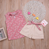 Load image into Gallery viewer, 2 Pieces Set Baby Kid Girls Flower Print Tank Tops And Solid Color Shorts Wholesale 22062213
