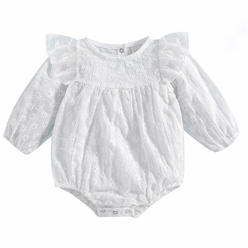 Baby Girls Flower Embroidered Rompers Solid Color Wholesale 220622164