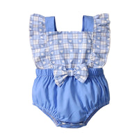 Load image into Gallery viewer, Baby Girls Love heart Checked Bow Rompers Wholesale 220622165
