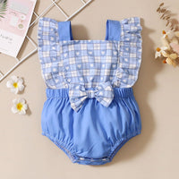 Load image into Gallery viewer, Baby Girls Love heart Checked Bow Rompers Wholesale 220622165
