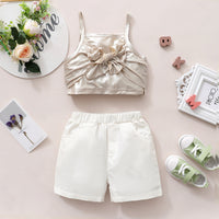 Load image into Gallery viewer, 2 Pieces Set Baby Kid Big Kid Girls Bow Tank Tops And Solid Color Shorts Wholesale 220622170
