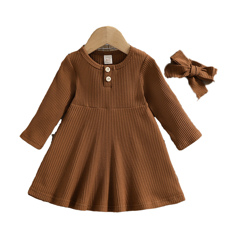 Baby Kid Girls Solid Color Muslin&Ribbed Dresses Wholesale 220622179