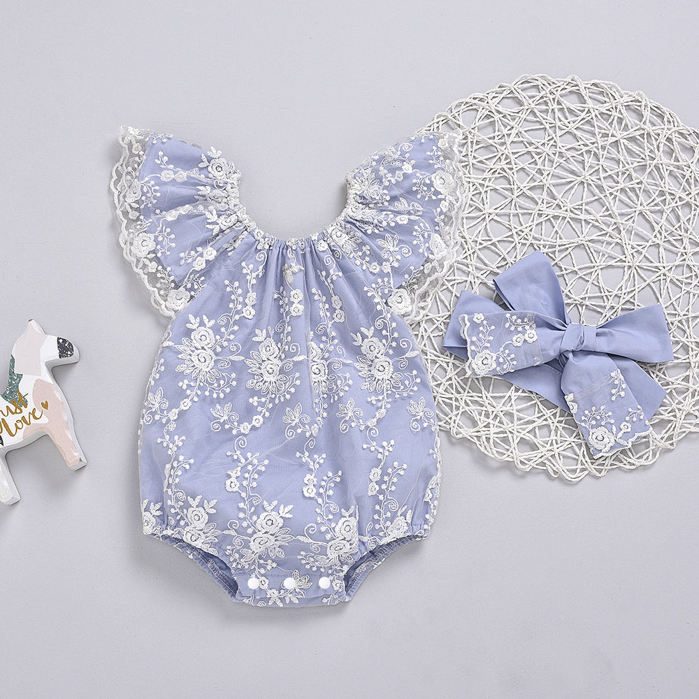 Baby Girls Flower Lace Embroidered Rompers Wholesale 22062227