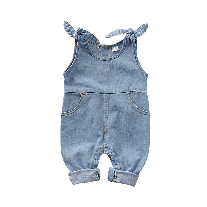 Baby Girls Solid Color Bow Jumpsuits Wholesale 22062234