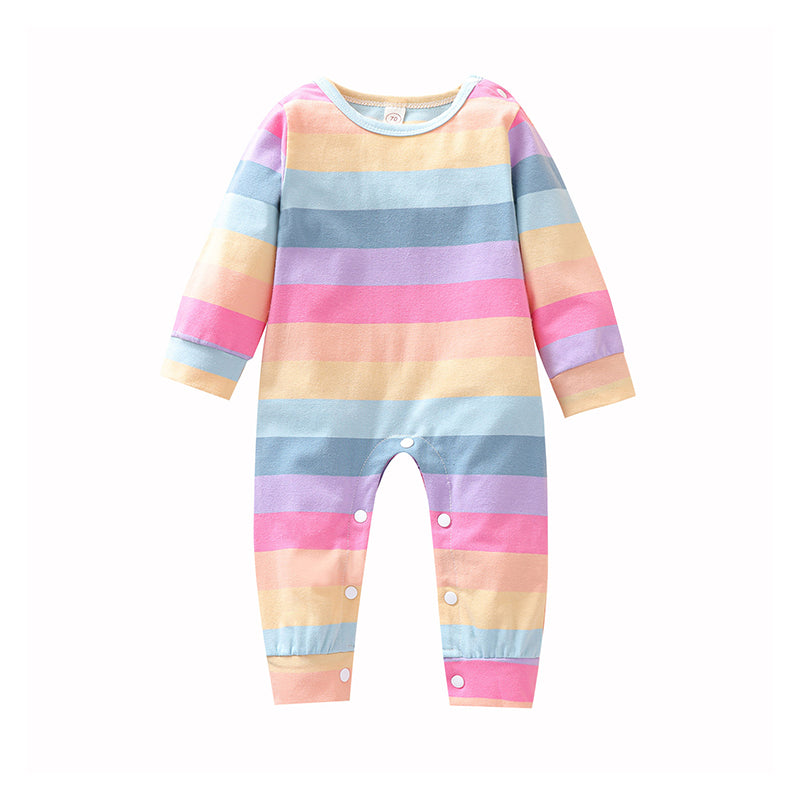 Baby Unisex Striped Rainbow Jumpsuits Wholesale 22062251