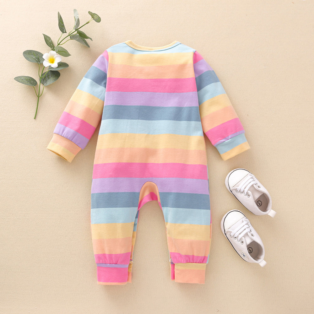 Baby Unisex Striped Rainbow Jumpsuits Wholesale 22062251