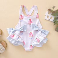 Load image into Gallery viewer, Baby Kid Girls Bow Print Swimwears rompers Wholesale 22062254
