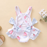 Load image into Gallery viewer, Baby Kid Girls Bow Print Swimwears rompers Wholesale 22062254

