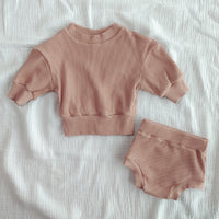 Load image into Gallery viewer, 2 Pieces Set Baby Girls Solid Color Tops And Shorts Wholesale 220622556
