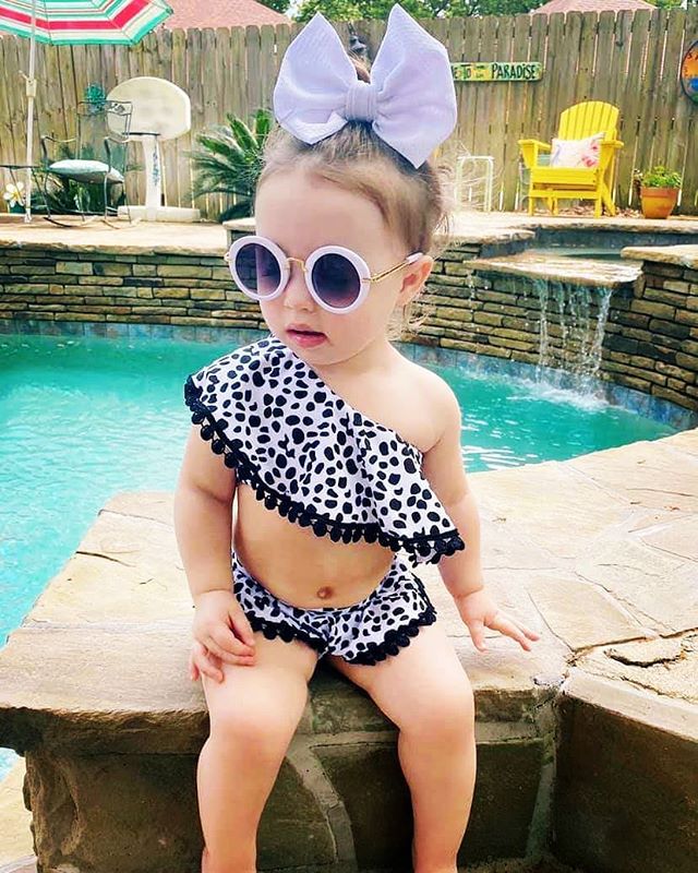 2 Pieces Set Baby Kid Girls Cow Print Tops And Shorts Swimwears Wholesale 22062266