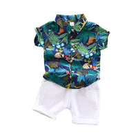 Load image into Gallery viewer, 2 Pieces Set Baby Kid Boys Tropical Shirts And Solid Color Shorts Wholesale 22062277
