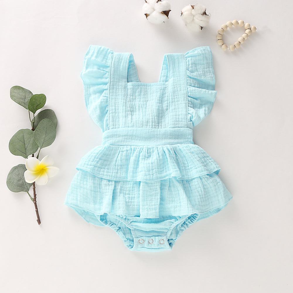 Baby Girls Solid Color Rompers Wholesale 22062292