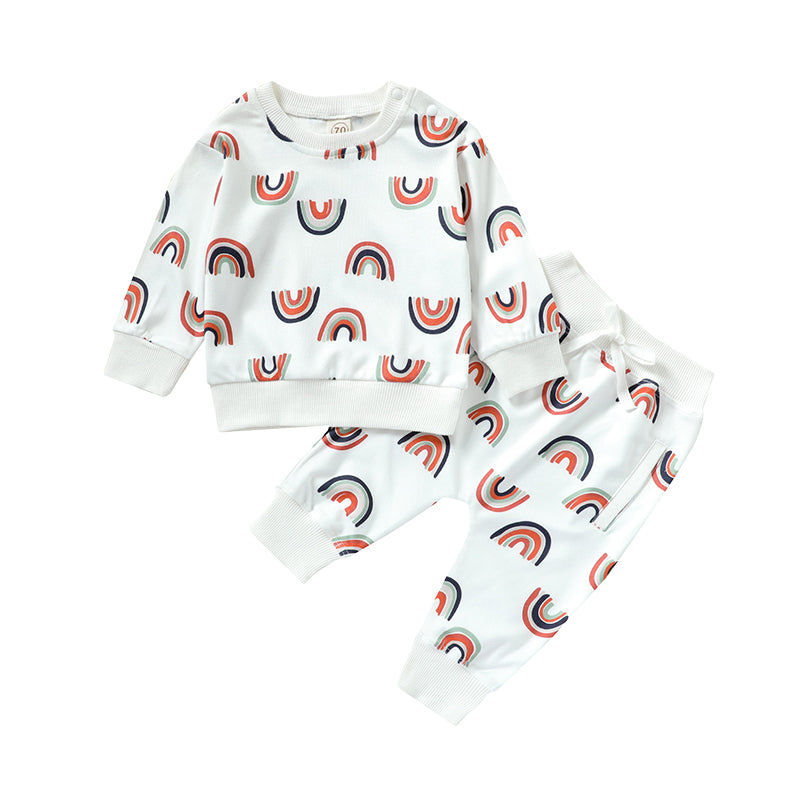 2 Pieces Set Baby Kid Girls Rainbow Print Hoodies Swearshirts And Pants Wholesale 22062296
