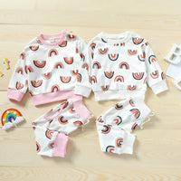 Load image into Gallery viewer, 2 Pieces Set Baby Kid Girls Rainbow Print Hoodies Swearshirts And Pants Wholesale 22062296
