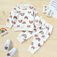 Load image into Gallery viewer, 2 Pieces Set Baby Kid Girls Rainbow Print Hoodies Swearshirts And Pants Wholesale 22062296
