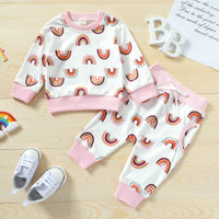 Load image into Gallery viewer, 2 Pieces Set Baby Kid Girls Rainbow Print Hoodies Swearshirts And Pants Wholesale 22062296
