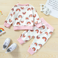 Load image into Gallery viewer, 2 Pieces Set Baby Kid Girls Rainbow Print Hoodies Swearshirts And Pants Wholesale 22062296
