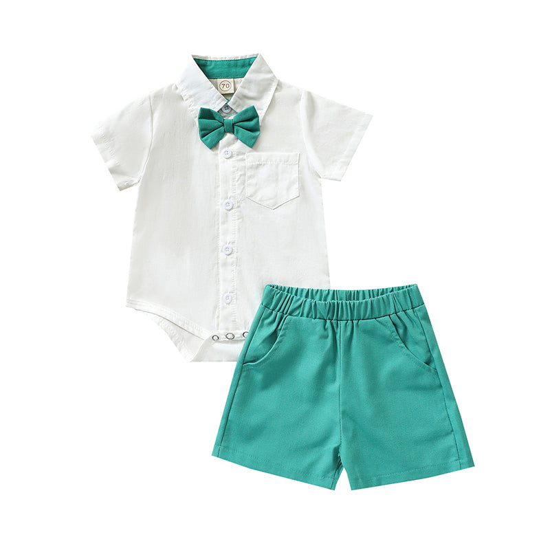 3 Pieces Set Baby Boys Solid Color Rompers Shorts And Bow Others accessories Wholesale 22062299