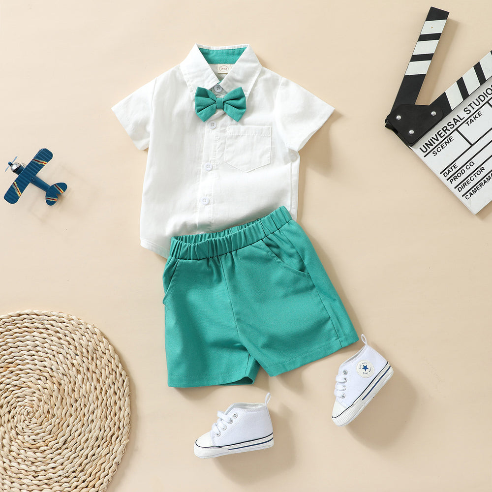 3 Pieces Set Baby Boys Solid Color Rompers Shorts And Bow Others accessories Wholesale 22062299