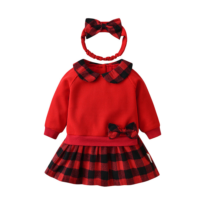 Baby Kid Girls Checked Bow Dresses Wholesale 220630142