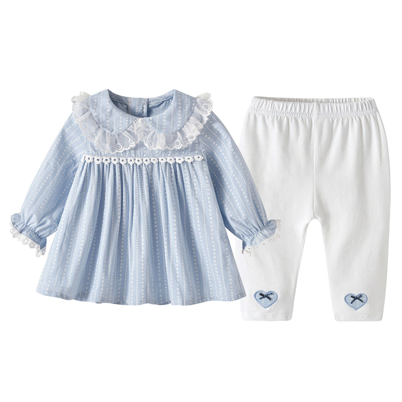 2 Pieces Set Baby Kid Girls Love heart Lace Dresses And Bow Pants Wholesale 220630145