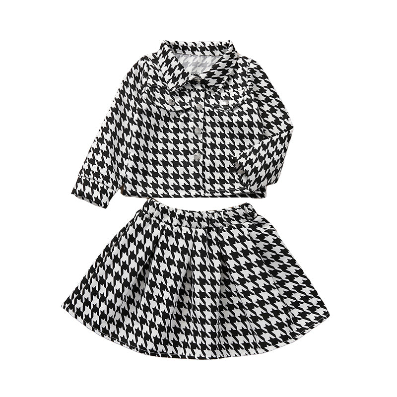 2 Pieces Set Baby Kid Girls Houndstooth Jackets Outwears And Skirts Wholesale 220630147