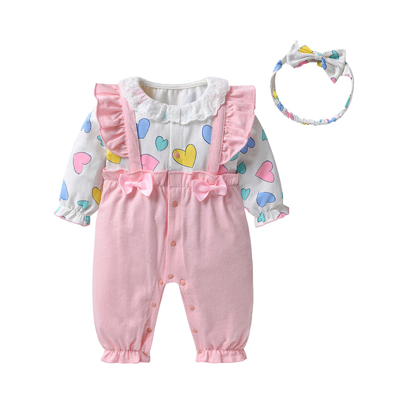 Baby Girls Color-blocking Love heart Jumpsuits Wholesale 220630178