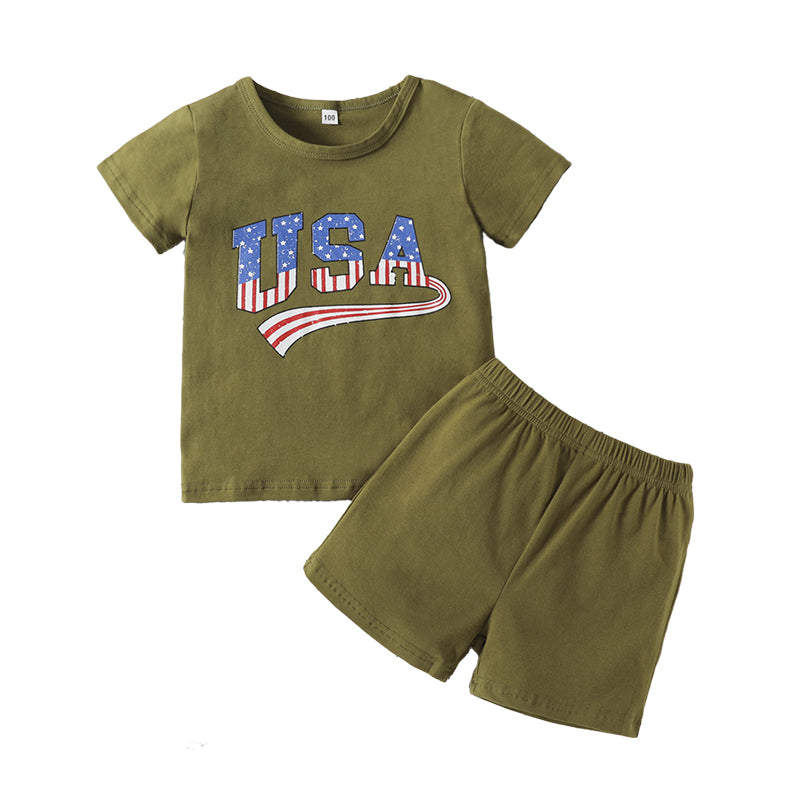 2 Pieces Set Baby Kid Boys Letters Print T-Shirts And Solid Color Shorts Wholesale 220630335
