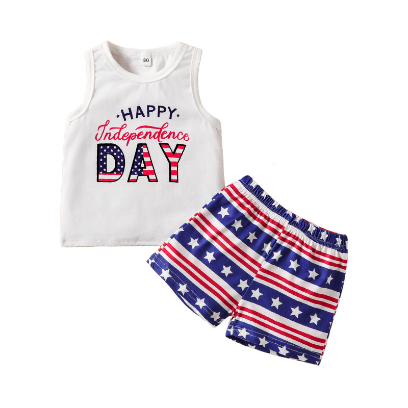 2 Pieces Set Baby Kid Boys Independence Day Letters Tank Tops Striped And Star Shorts Wholesale 220630452